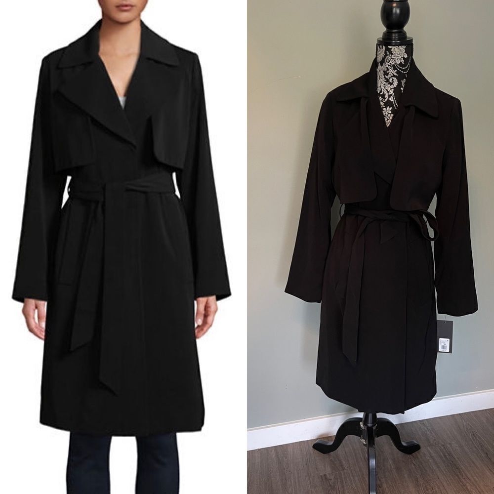 London Fog Drapey Trench Coat-BLACK-Small
